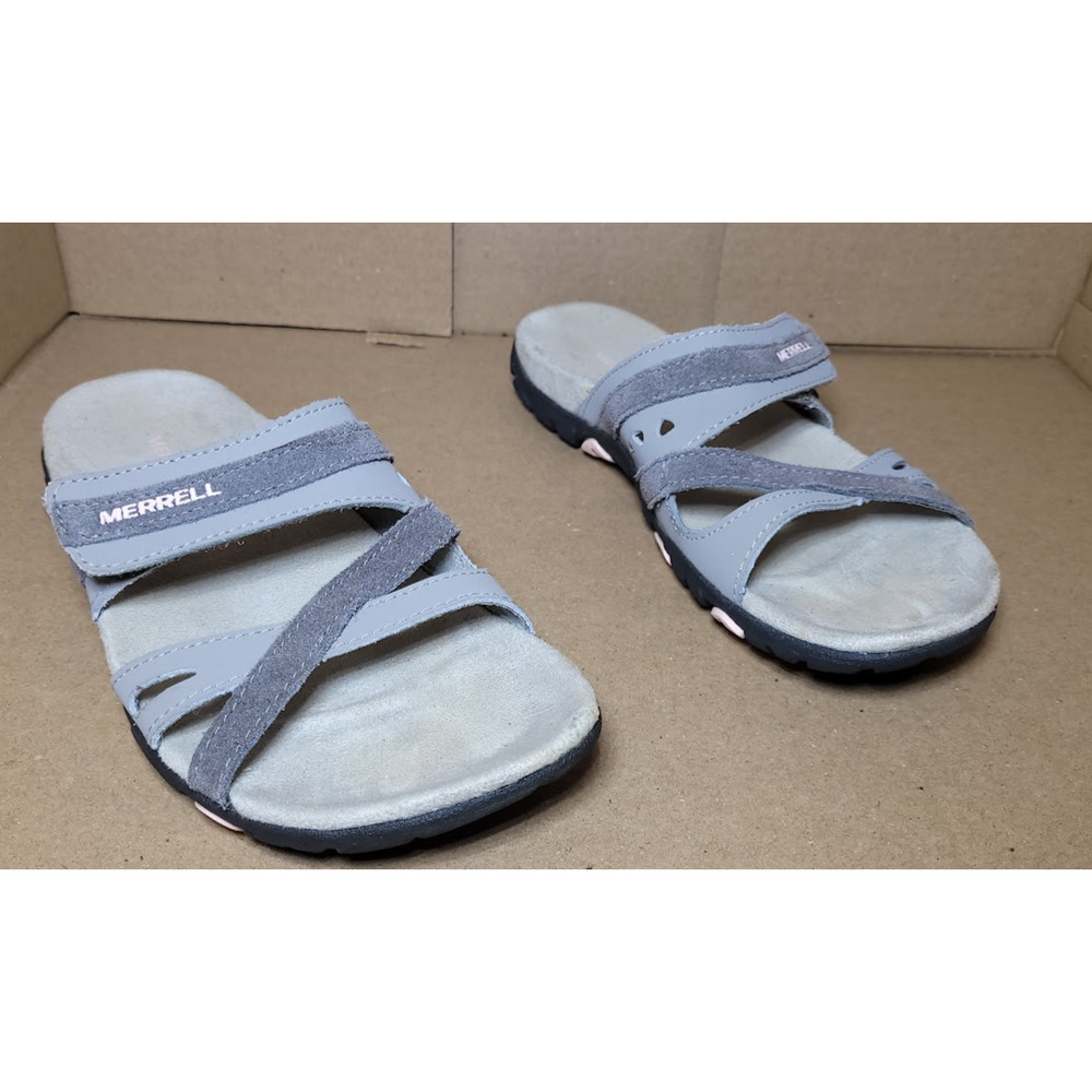 Merrell Performance Slide Leather Sandals Sz 7 Suede, Adjustable, Sage Green EUC